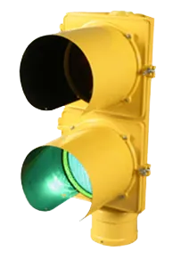 Thurman 8 in. two-section LED traffic signal with metal tunnel visor, cast aluminum housing, on a 4.5 in. aluminum pole