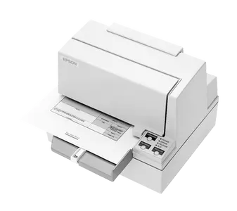 Thurman 590 Series ticket printer, wide-carriage desktop unit with a multi-part scale ticket inserted at the front