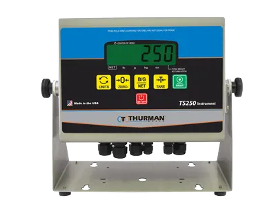 Thurman TS250 indicator in a 304 stainless NEMA 4X enclosure with sealing cable glands and a stainless swivel bracket