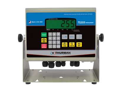 Thurman TS255 indicator in a 304 stainless NEMA 4X enclosure with numeric keypad, sealing cable glands and swivel bracket