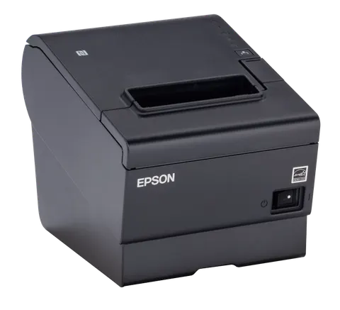 Thurman TM-T88VII direct thermal tape printer in black ABS, with drop-in roll paper loading and front tape exit