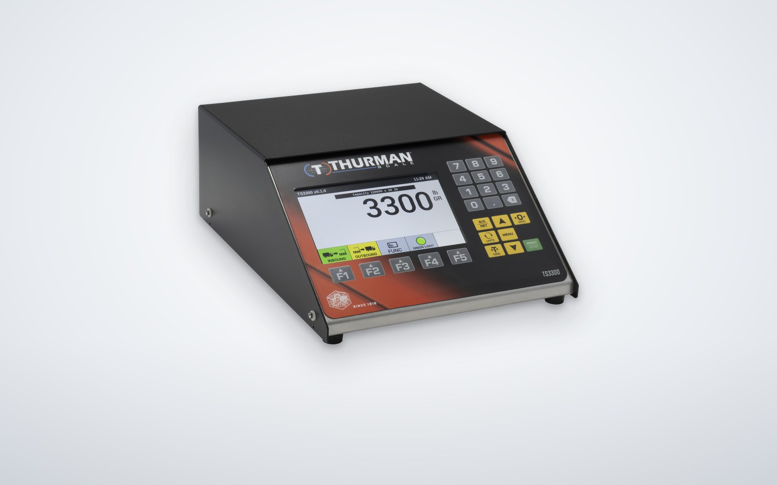 The Thurman TS3300 weighing indicator in its NEMA 12 desktop console